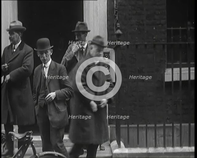 A Group of Male Union Leaders Standing in Front of 10 Downing Street, 1926. Creator: British Pathe Ltd.