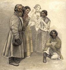 A group of men - Siberian peasants and gypsies, 2nd half of 19th century. Creator: Mikhail Znamensky