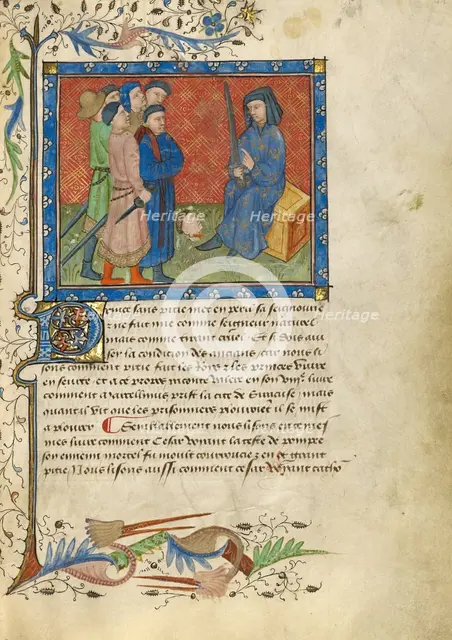A Group of Men Standing before Caesar and the Severed Head of Pompeius, about 1430. Creator: Unknown.