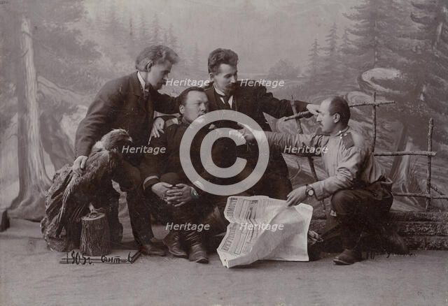 A group of men with the newspaper "Irkutsk Vedomosti", 1905. Creator: Unknown.