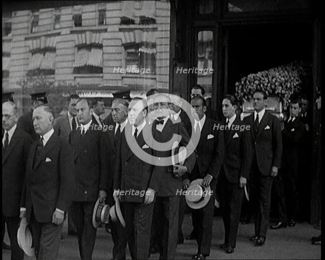 A Group of Mourners Including the Actor Douglas Fairbanks Attending the Funeral of Rudolph..., 1926. Creator: British Pathe Ltd.