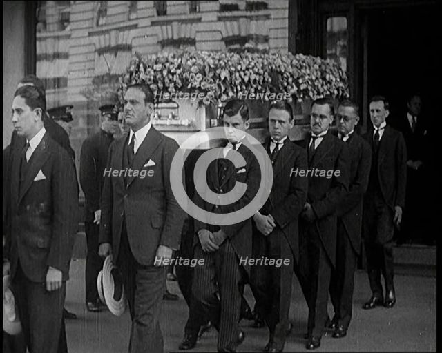 A Group of Mourners Including the Actor Douglas Fairbanks Attending the Funeral of Rudolph..., 1926. Creator: British Pathe Ltd.