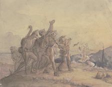 A group of musicians wanders through a landscape, mid-19th century. Creator: Victor Muller