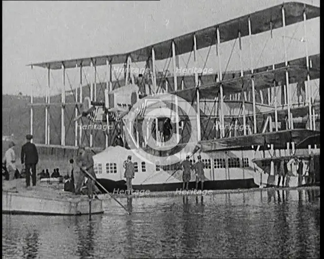 A Group of Passengers Boarding the Caproni Flying Boat, 1920s. Creator: British Pathe Ltd.