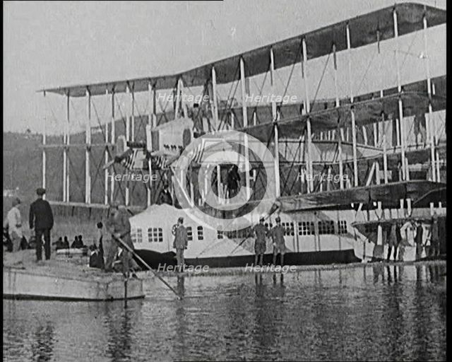 A Group of Passengers Boarding the Caproni Flying Boat, 1920s. Creator: British Pathe Ltd.