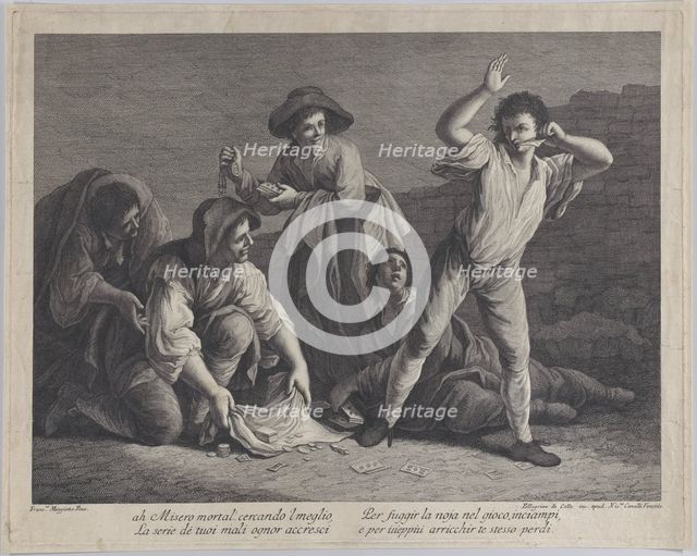 A group of people gambling, 1770-1800., 1770-1800. Creator: Pellegrino dal Colle.