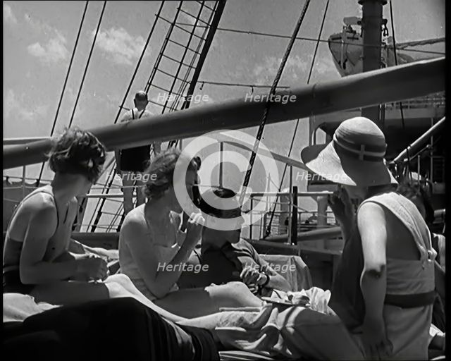 A Group of People on the Deck of a Cruise Liner at Sea, 1931. Creator: British Pathe Ltd.