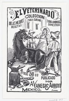 A group of people surrounding a horse, illustration for El Veterinario (The Vete..., ca. 1880-1910. Creator: José Guadalupe Posada