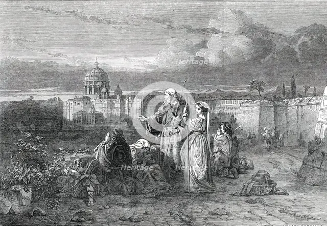 "A Group of Pilgrims in Sight of St. Peter's, Rome"..., 1850.  Creator: Unknown.