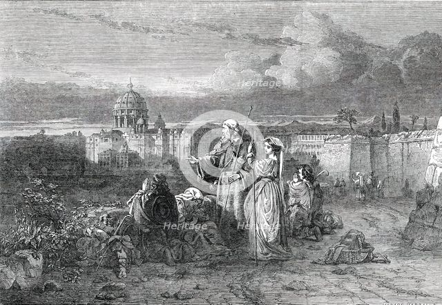 "A Group of Pilgrims in Sight of St. Peter's, Rome"..., 1850.  Creator: Unknown.
