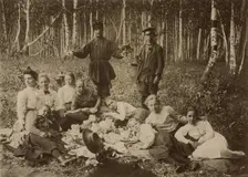 A group of pupils and teachers of the Krasnoyarsk Women's Gymnasium on a summer walk...1890. Creator: Unknown