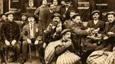 A group of refugee field-workers at a café in Paris First World War, 1914-1918, (1933). Creator: Unknown