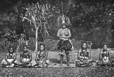 A group of Samoan dancing women in full costume, 1902
