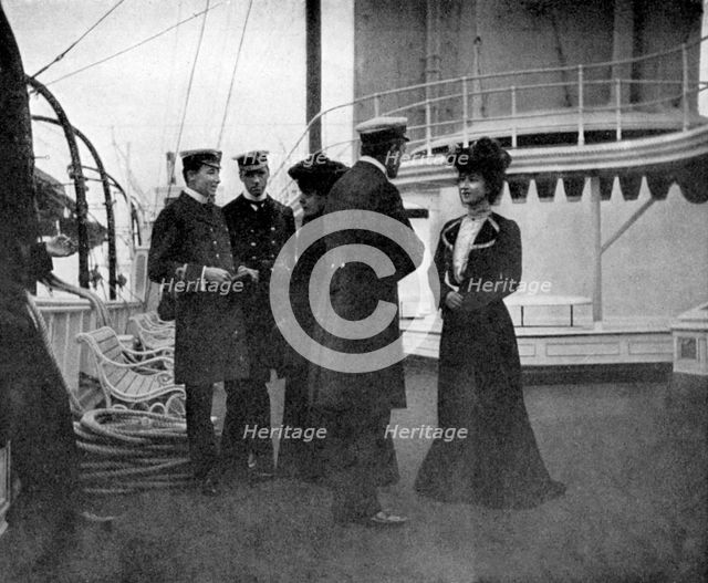 A group on the royal yacht Victoria and Albert III at Copenhagen, Sweden, 1908.Artist: Queen Alexandra