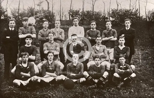 A group photo of a boy’s football team, 1911. Artist: Unknown