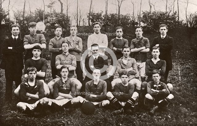 A group photo of a boy’s football team, 1911. Artist: Unknown