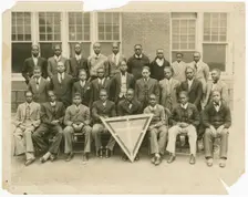 A group portrait of young men from the High School YMCA Group in Tulsa, Oklahoma, ca. 1930. Creator: Unknown