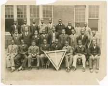 A group portrait of young men from the High School YMCA Group in Tulsa, Oklahoma, ca. 1930. Creator: Unknown