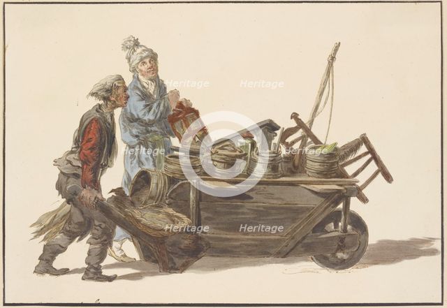 A grocer with his servant and wheelbarrow, before 1817. Creator: C. H. Meyer.