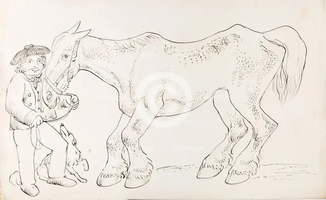 A Groom With His Dog and Horse, 1825-1839. Creator: James Howe.