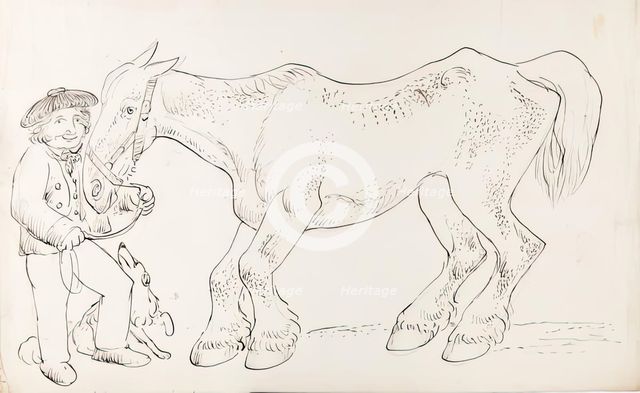A Groom With His Dog and Horse, 1825-1839. Creator: James Howe.