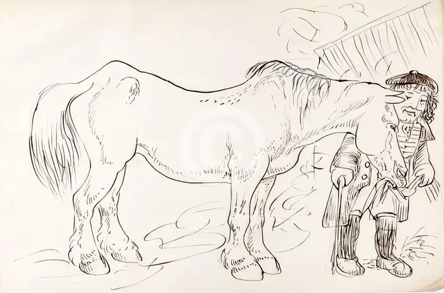 A Groom Feeding His Horse, 1825-1839. Creator: James Howe.