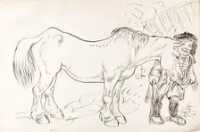 A Groom Feeding His Horse, 1825-1839. Creator: James Howe
