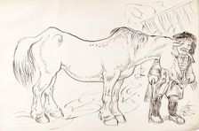 A Groom Feeding His Horse, 1825-1839. Creator: James Howe