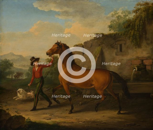 A Groom Leading a Stallion from the Drinking Trough, 1798. Creator: Johann Georg Pforr.