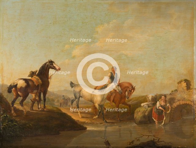 A Groom Leading two Horses to the Water, 1780-1789. Creator: Johann Georg Pforr.