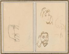 A Grazing Cow; Head of a Woman with Her Hand on Her Cheek, and Head..., [verso], 1884-1888. Creator: Paul Gauguin