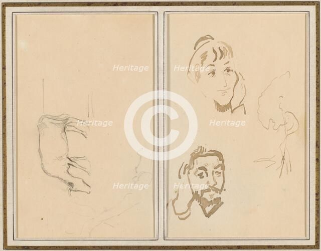 A Grazing Cow; Head of a Woman with Her Hand on Her Cheek, and Head..., [verso], 1884-1888. Creator: Paul Gauguin.