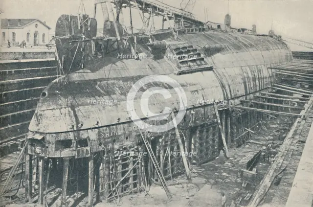 'A Great Feat Partly Accomplished. The Leonardo da Vinci resting in dry dock', 1936. Artist: Unknown.