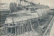 A Great Feat Partly Accomplished. The Leonardo da Vinci resting in dry dock 1936