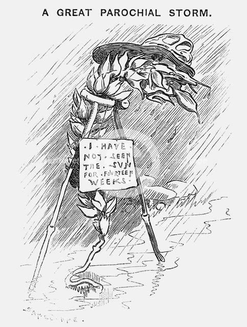 'A Great Parochial Storm', 1879. Creator: Edward Linley Sambourne.