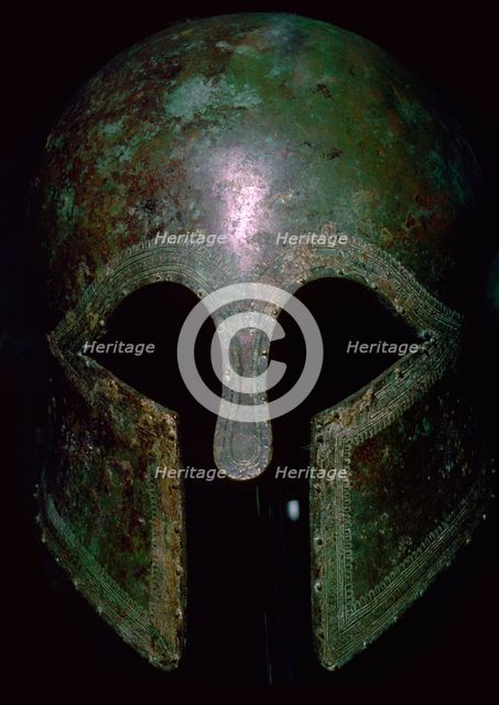 A Greek bronze helmet. Artist: Unknown