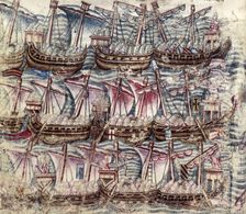 A Greek fleet, 15th Century. Creator: Unknown