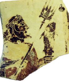 A Greek pottery fragment with the image of Poseidon