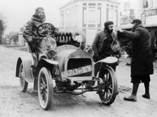 A Grégoire car and its driver, Concours des Voiturettes, 1905