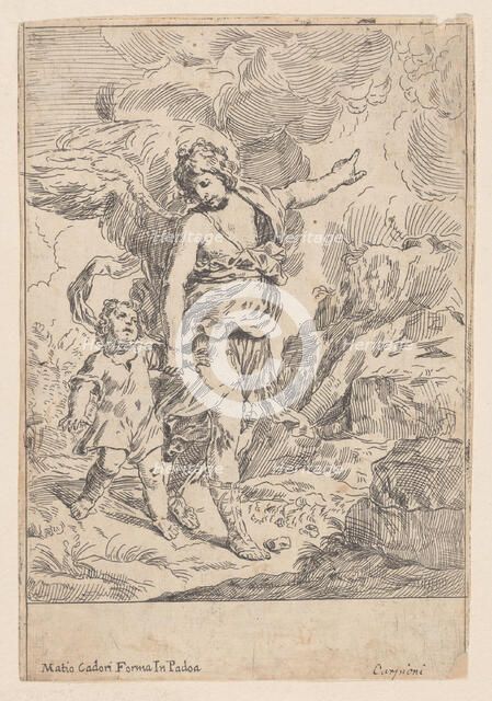 A guardian angel walking hand in hand with a young child, 1640-60. Creator: Giulio Carpioni.