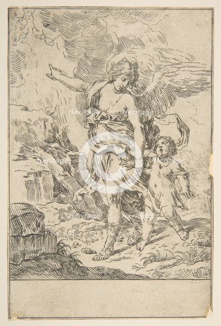 A guardian angel walking with a child, ca. 1640. Creator: Simone Cantarini.