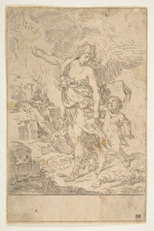 A guardian angel walking with a child, ca. 1640. Creator: Simone Cantarini
