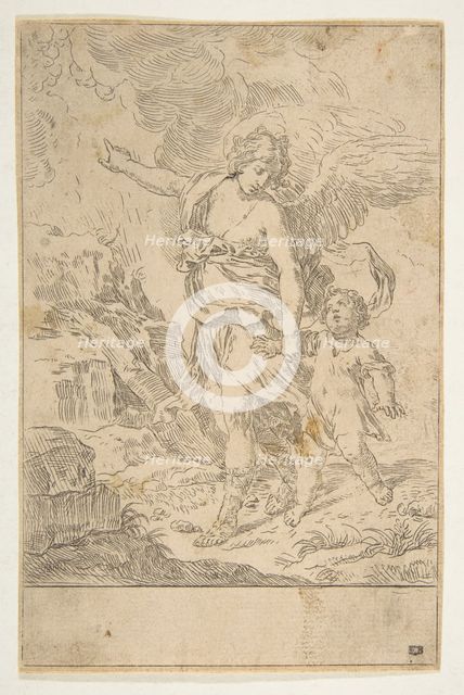 A guardian angel walking with a child, ca. 1640. Creator: Simone Cantarini.