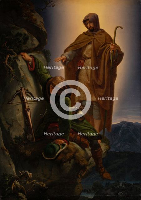 A Guardian Angel Rescuing Emperor Maximilian from the Martinswand, 1839. Creator: Alfred Rethel.