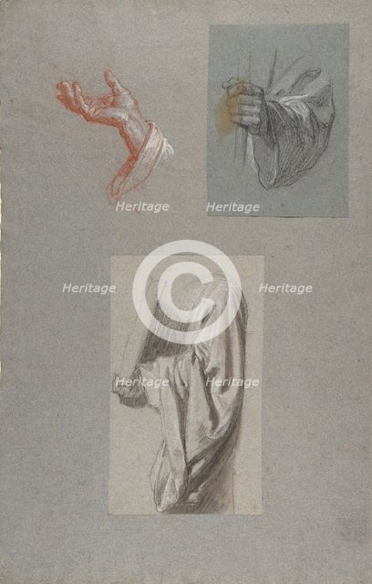 a. Hand of Saint Remi; b. Hand of Saint Remi; c. Drapery Study for Acolyte Holding Book..., 19th cen Creator: Isidore Pils.