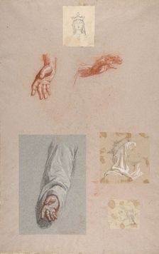 a. Hands of Saint Remi (lower register); b. Head of Saint Clotilde (upper register)..., 19th century Creator: Isidore Pils