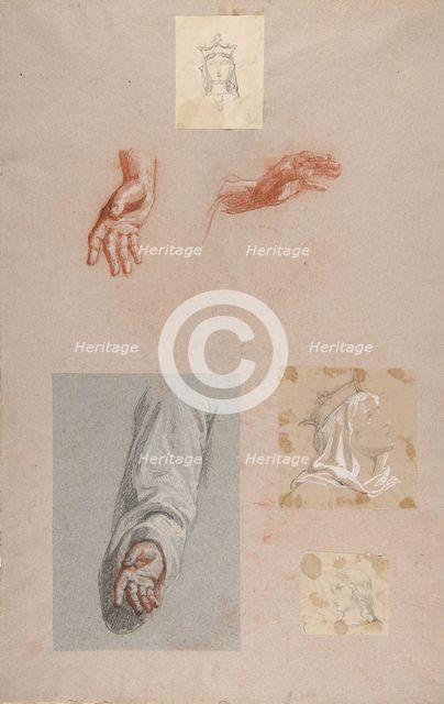 a. Hands of Saint Remi (lower register); b. Head of Saint Clotilde (upper register)..., 19th century Creator: Isidore Pils.