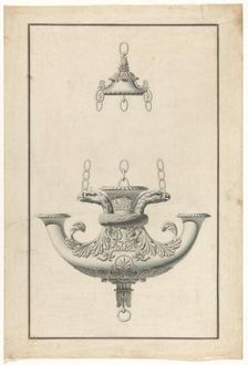 A hanging, patinated bronze lamp for three candles, decorated with eagle heads, c.1805-c.1820. Creator: Anon