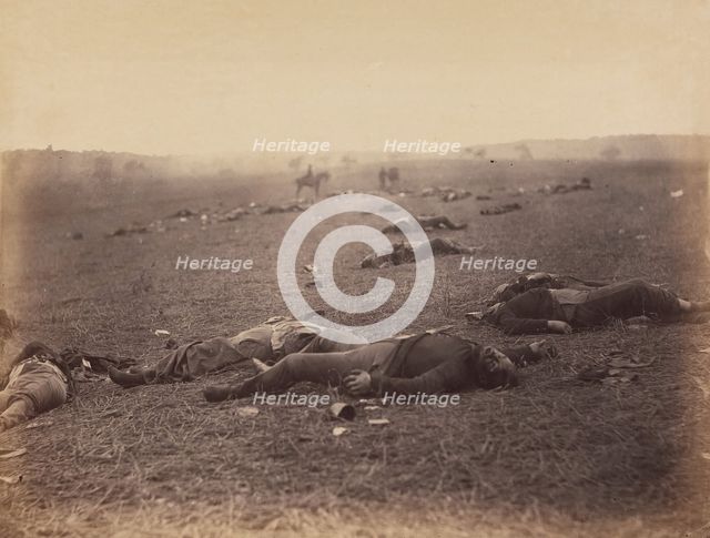 A Harvest of Death, Gettysburg, Pennsylvania, July 1863. Creator: Tim O'Sullivan.