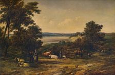 A Harbour surrounded by Wooded Hills and Meadows with Cattle 1859, (1938). Artist: Alfred Vickers